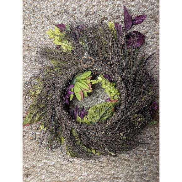 Purple Floral Leaf Twig 24" Pinecones Artificial Wreath Fall Autumn - Picture 7 of 11